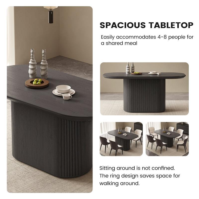Guyii 62.99" Black Oval Dining Table Set with 6 Chairs, Modern Dining Room Table Set