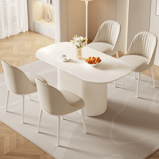 Guyii 63"-87" Cream White Oval Dining Table Set, Modern Kitchen Table with 4-8 Chairs