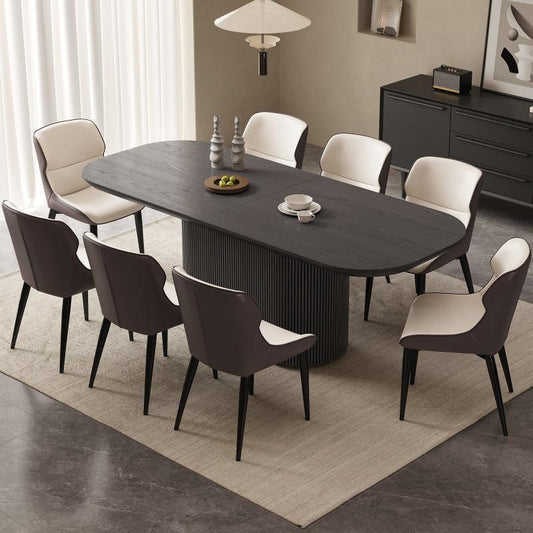 Guyii 86.61" Black Oval Dining Table Set with 8 Chairs, Modern Dining Room Furniture