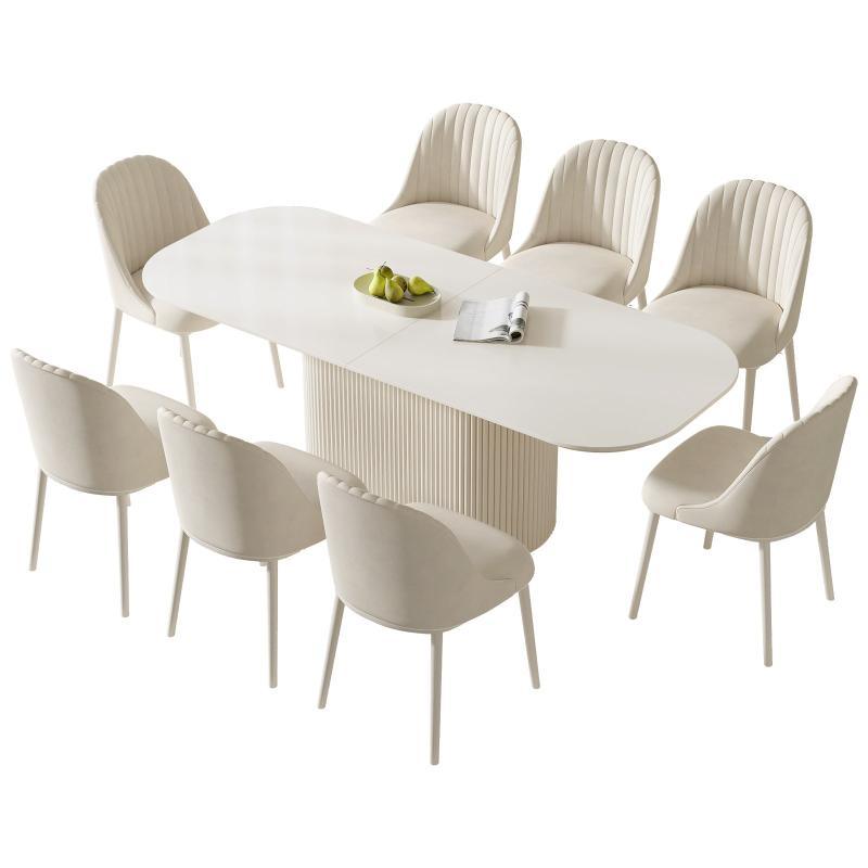 Guyii 63"-87" Cream White Oval Dining Table Set, Modern Kitchen Table with 4-8 Chairs