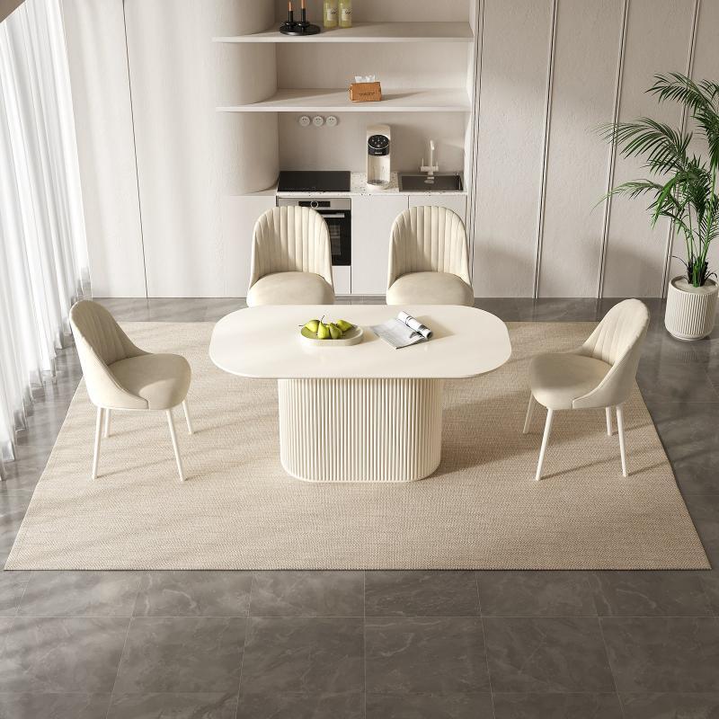 Guyii 63"-87" Cream White Oval Dining Table Set, Modern Kitchen Table with 4-8 Chairs
