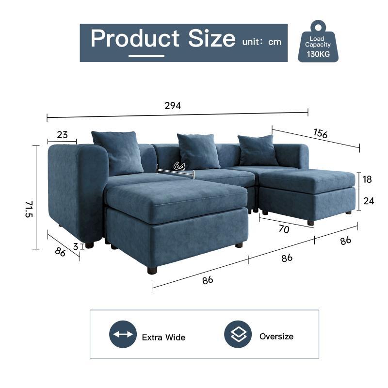 Guyii Velvet Sectional Sofa, Modern Oversized 4-9 Seater with Pillows and Storage Footstool