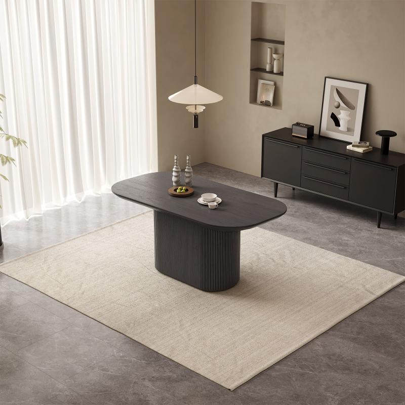 Guyii 62.99" Black Oval Dining Table Set with 6 Chairs, Modern Dining Room Table Set