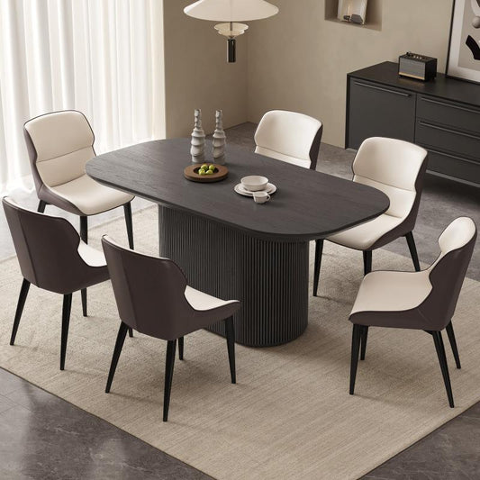 Guyii 62.99" Black Oval Dining Table Set with 6 Chairs, Modern Dining Room Table Set