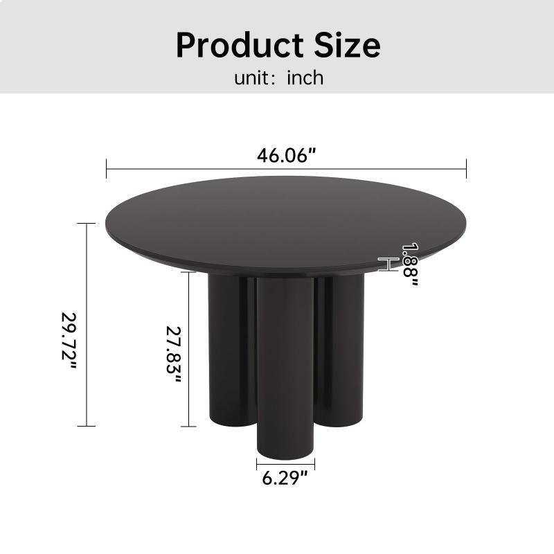 Guyii 30"-46" Black Round Dining Table, Modern White Kitchen Table for 4-6 People