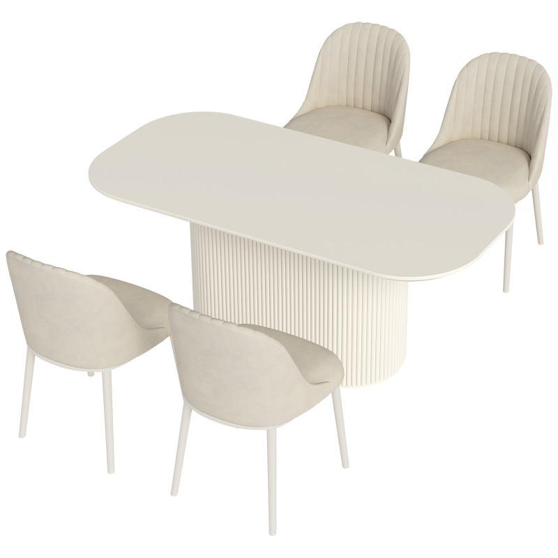 Guyii 63"-87" Cream White Oval Dining Table Set, Modern Kitchen Table with 4-8 Chairs