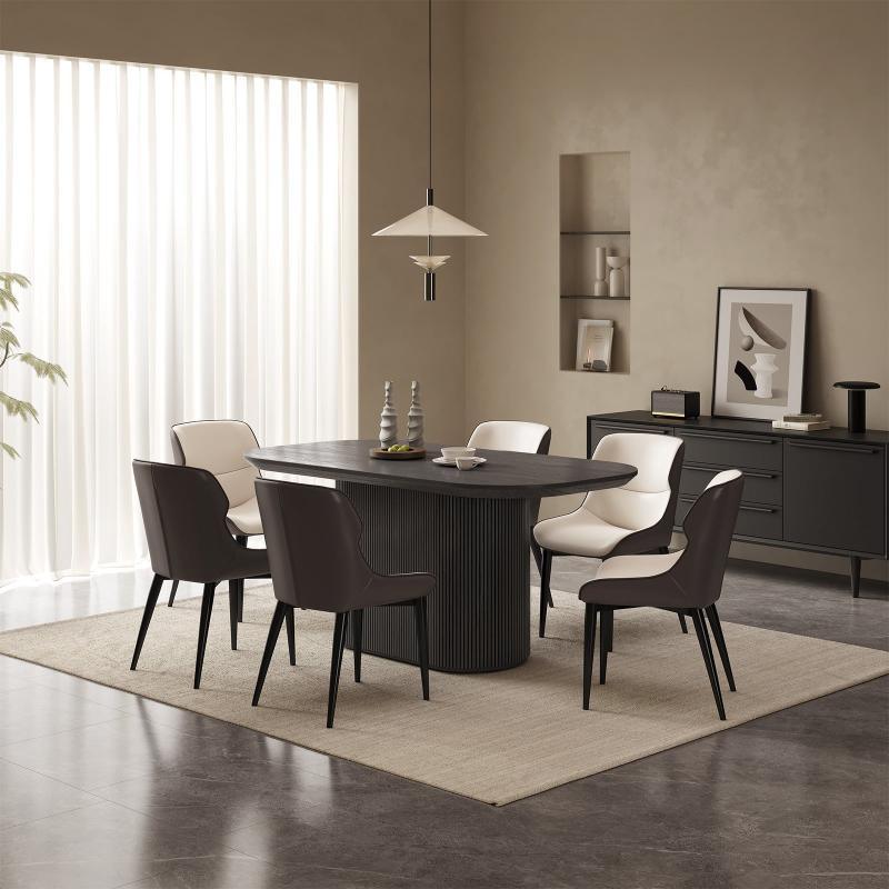 Guyii 62.99" Black Oval Dining Table Set with 6 Chairs, Modern Dining Room Table Set