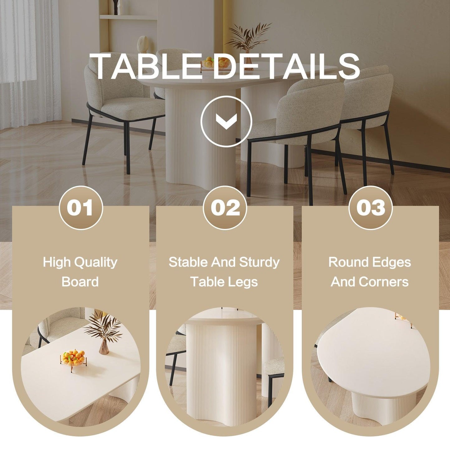 Guyii 55"-70" Cream White Dining Table Set, Modern Kitchen Table with 4-8 Chairs