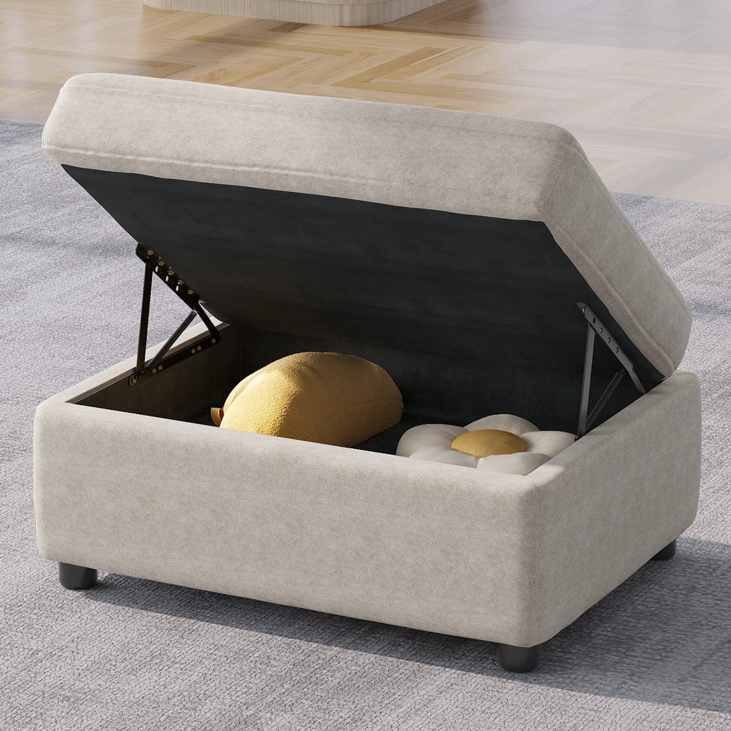 Guyii Sofa Ottoman, Storage Footrest for Sectional Sofa, Rectangular Couch Ottoman