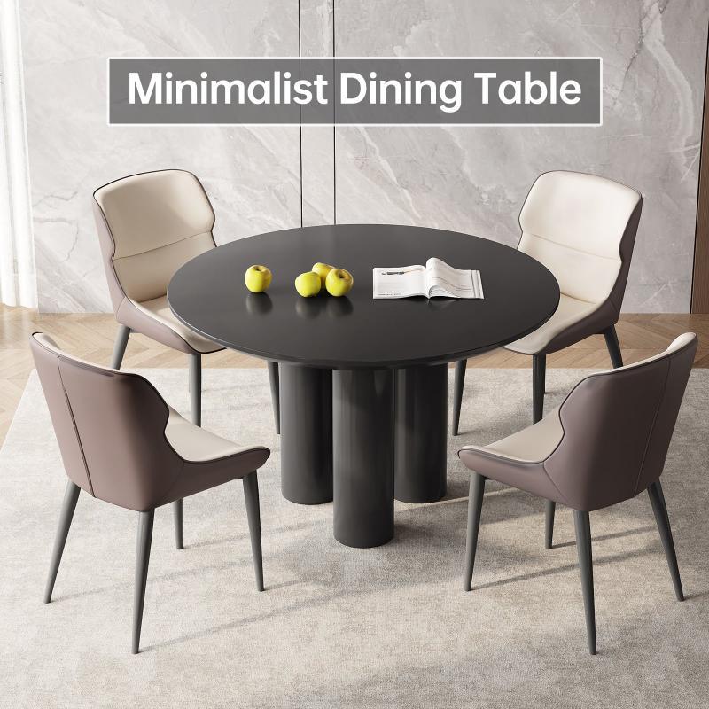 Guyii 30"-46" Black Round Dining Table, Modern White Kitchen Table for 4-6 People