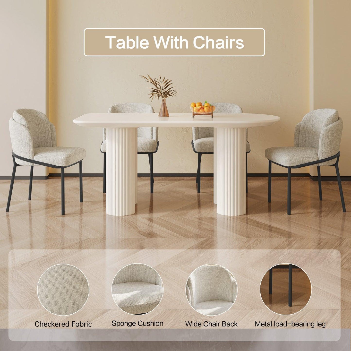 Guyii 55"-70" Cream White Dining Table Set, Modern Kitchen Table with 4-8 Chairs