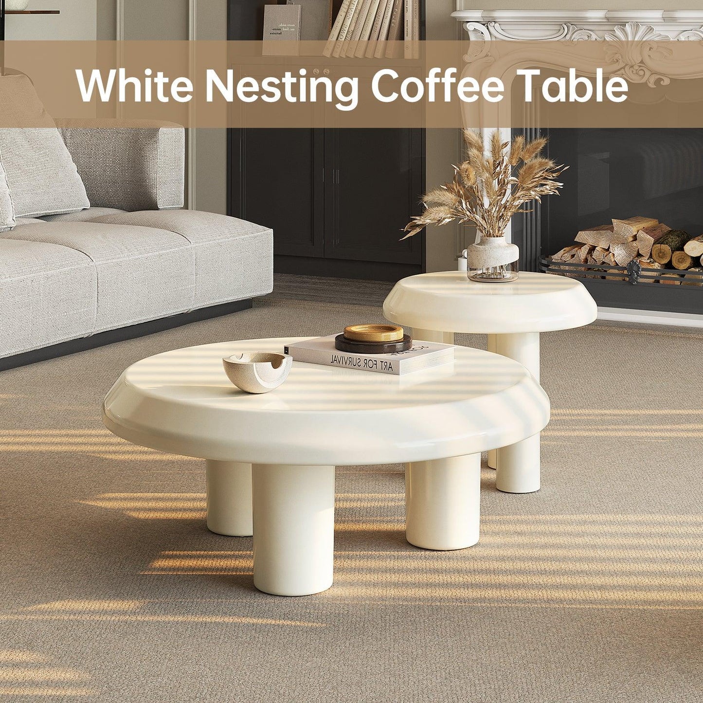 Guyii Modern Nesting Coffee Table Set – Round Coffee Tables for Living Room, Bedroom, and Small Spaces