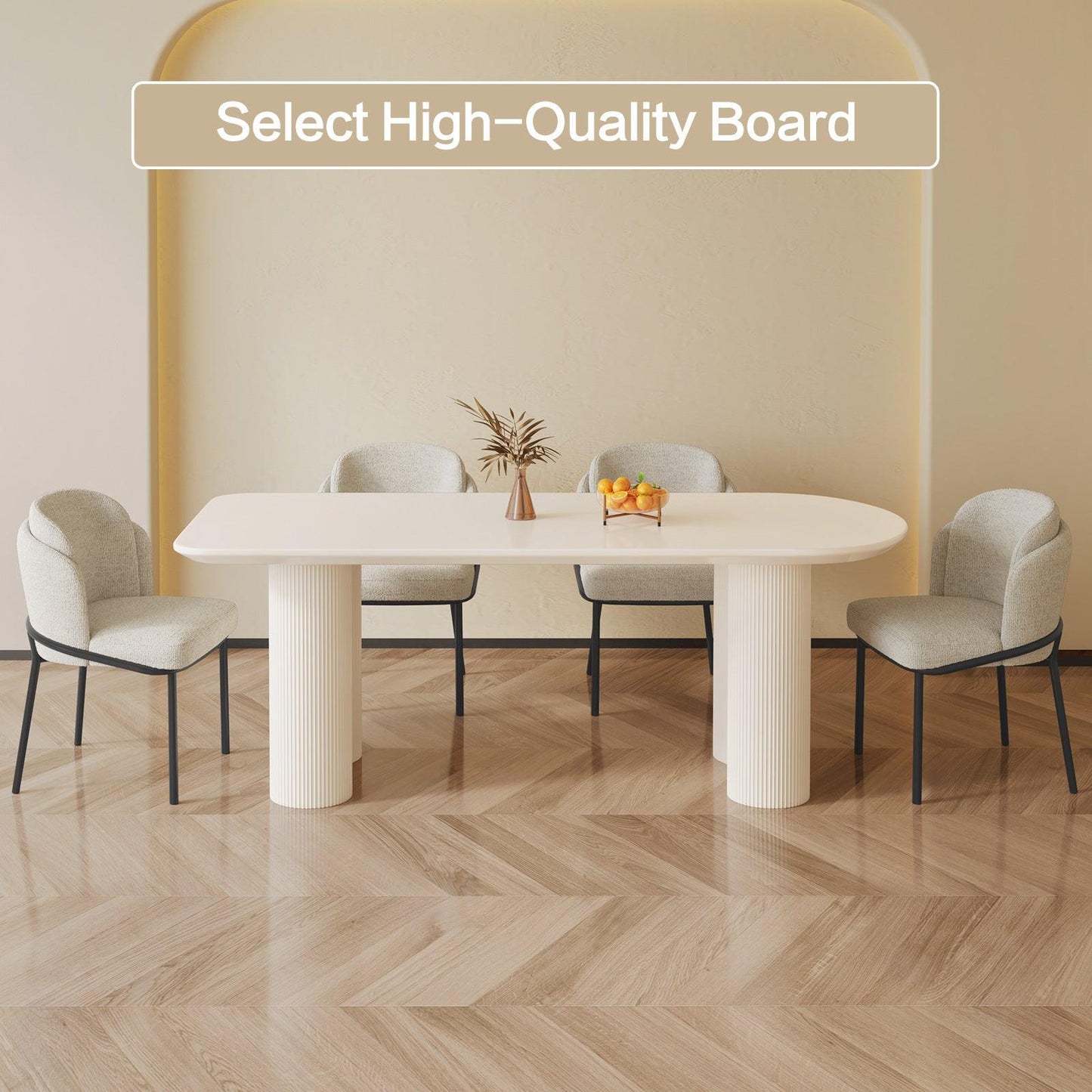 Guyii 55"-70" Cream White Dining Table Set, Modern Kitchen Table with 4-8 Chairs