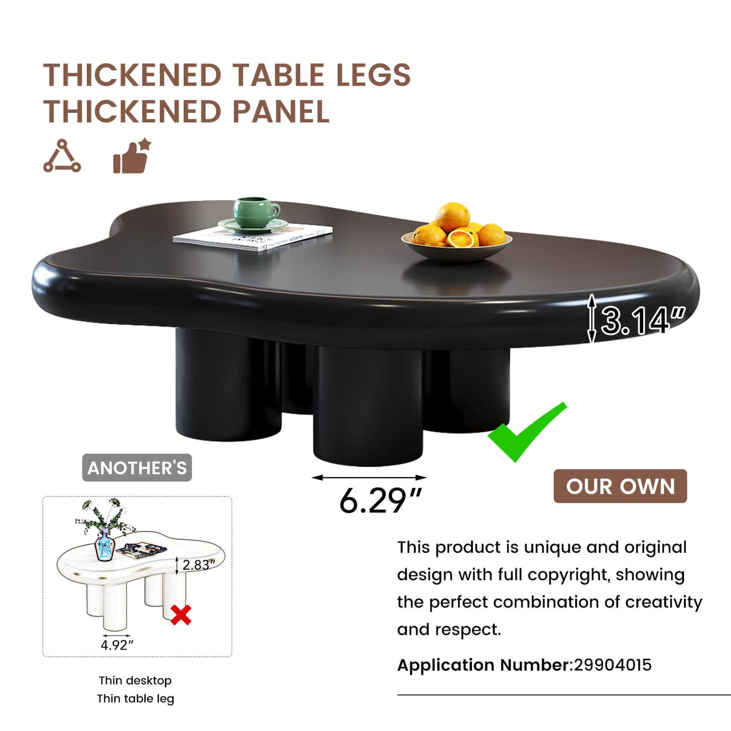 Guyii 41.02" Black Cloud Coffee Table, Cute Modern Coffee Table with 4-Leg Design