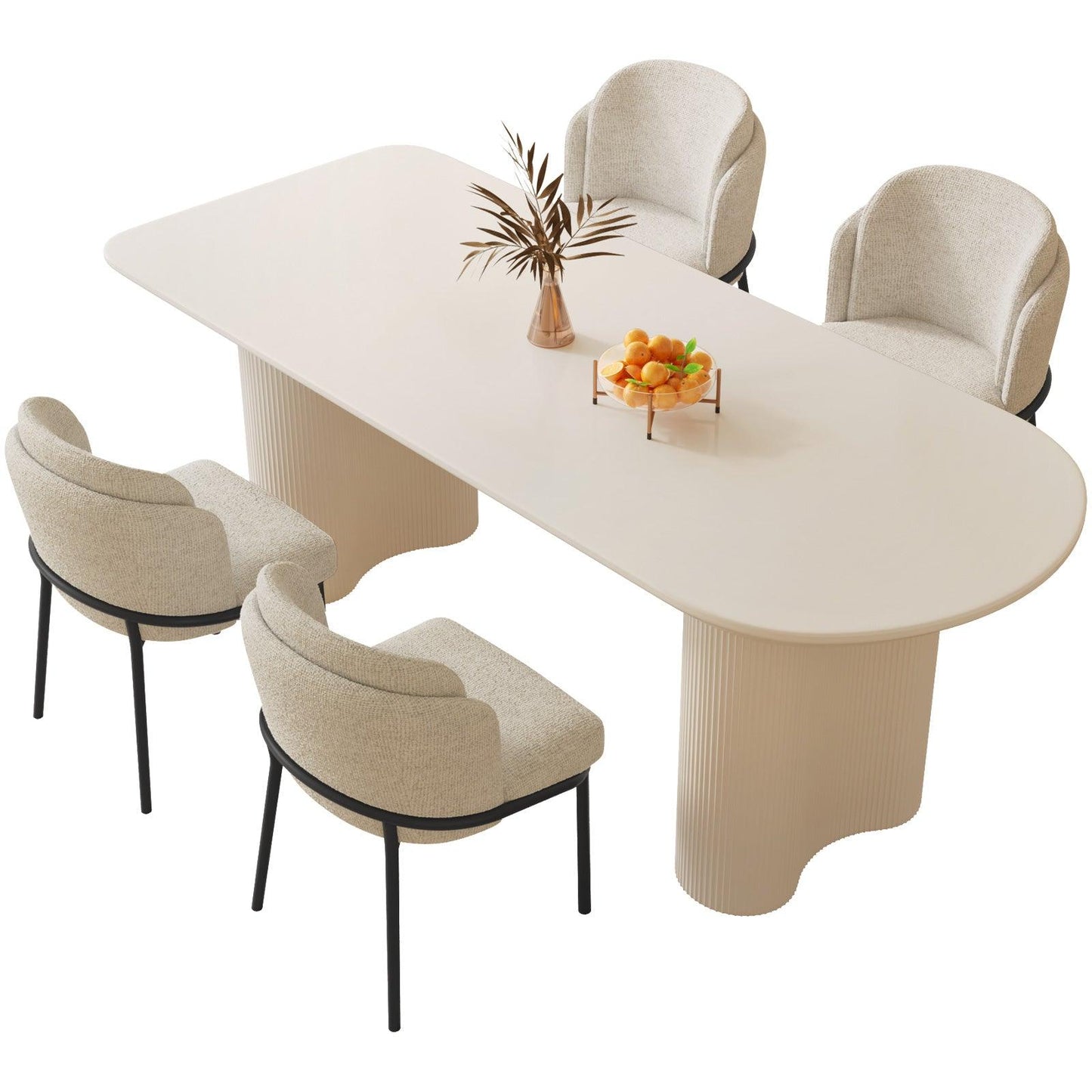 Guyii 55"-70" Cream White Dining Table Set, Modern Kitchen Table with 4-8 Chairs