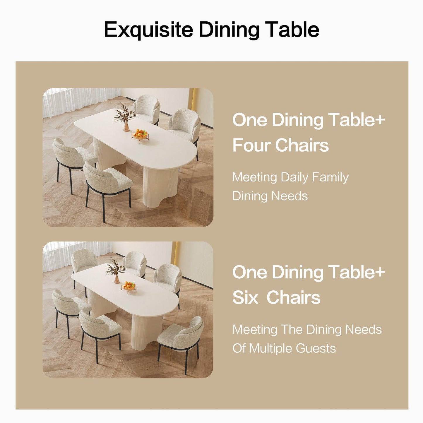 Guyii 55"-70" Cream White Dining Table Set, Modern Kitchen Table with 4-8 Chairs
