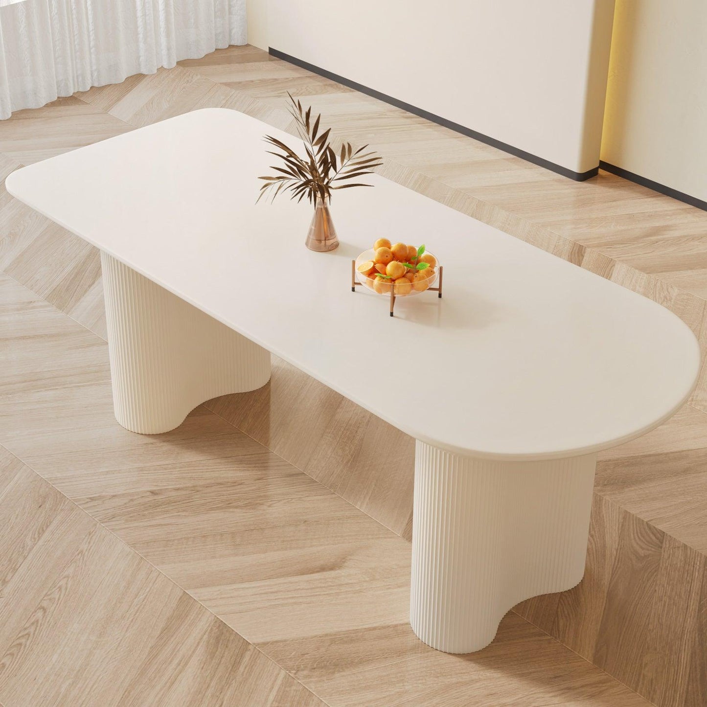 Guyii 55"-70" Cream White Dining Table Set, Modern Kitchen Table with 4-8 Chairs