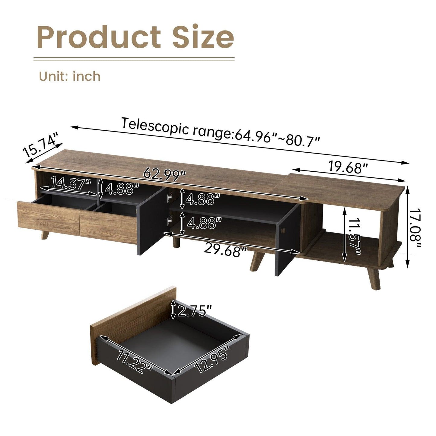 Guyii Extendable TV Stand – Modern TV Console with Adjustable Length for Living Room and Entertainment Areas