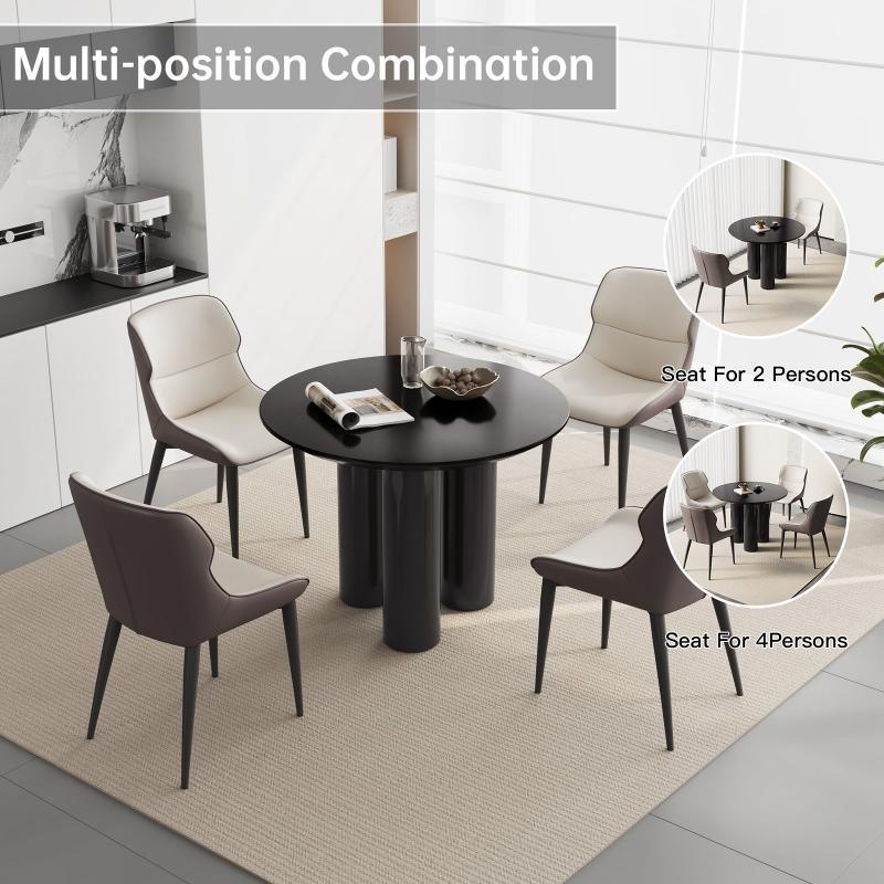 Guyii 30"-46" Black Round Dining Table, Modern White Kitchen Table for 4-6 People