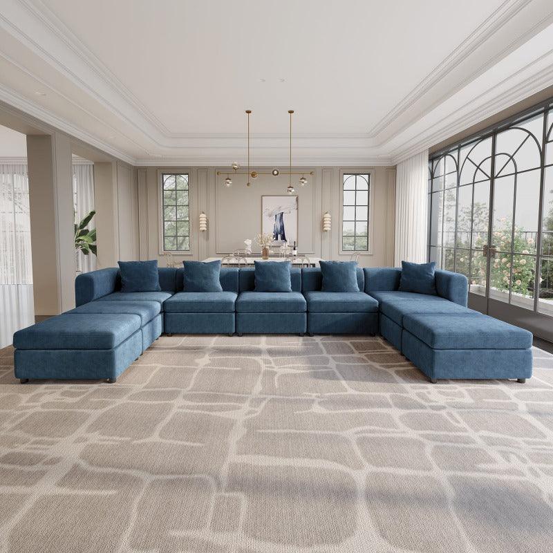Guyii Velvet Sectional Sofa, Modern Oversized 4-9 Seater with Pillows and Storage Footstool