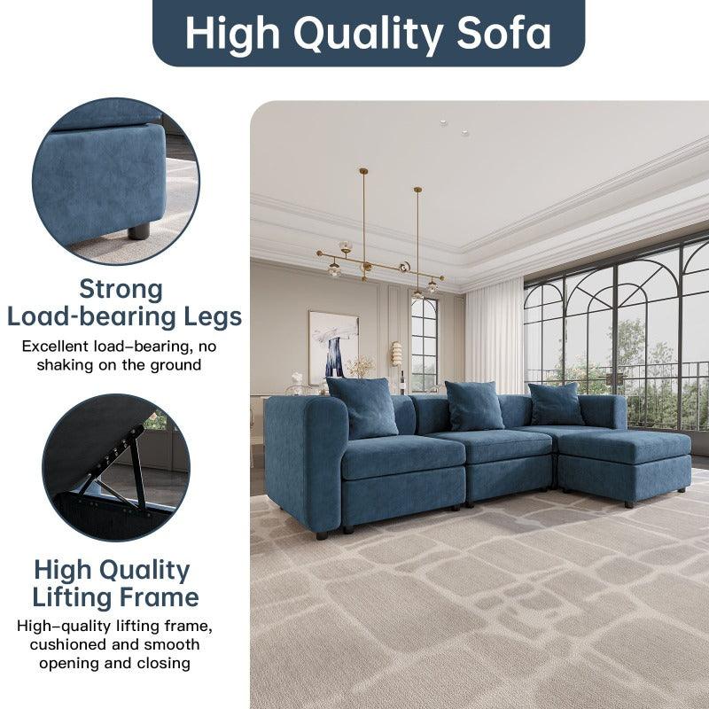 Guyii Velvet Sectional Sofa, Modern Oversized 4-9 Seater with Pillows and Storage Footstool