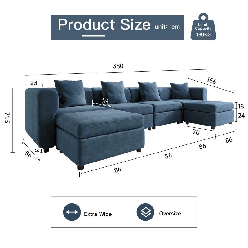 Guyii Velvet Sectional Sofa, Modern Oversized 4-9 Seater with Pillows and Storage Footstool