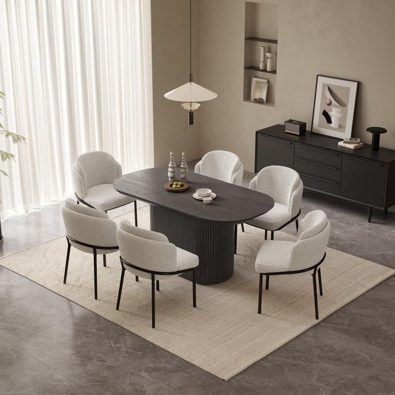 Guyii 63"-87" Black Oval Dining Table Set, Modern Kitchen Table with 4-8 Chairs