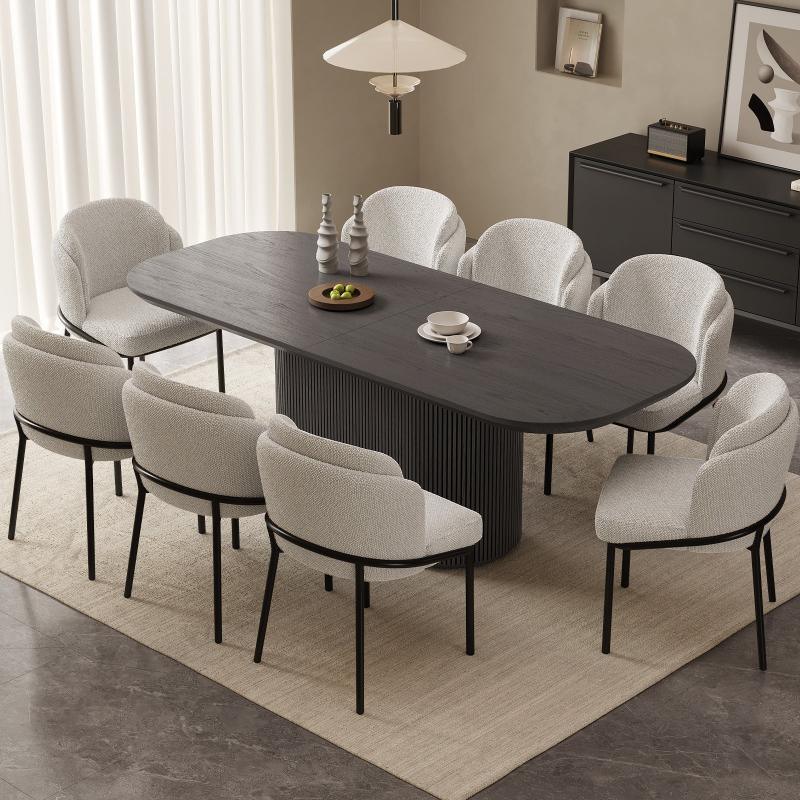 Guyii 63"-87" Black Oval Dining Table Set, Modern Kitchen Table with 4-8 Chairs