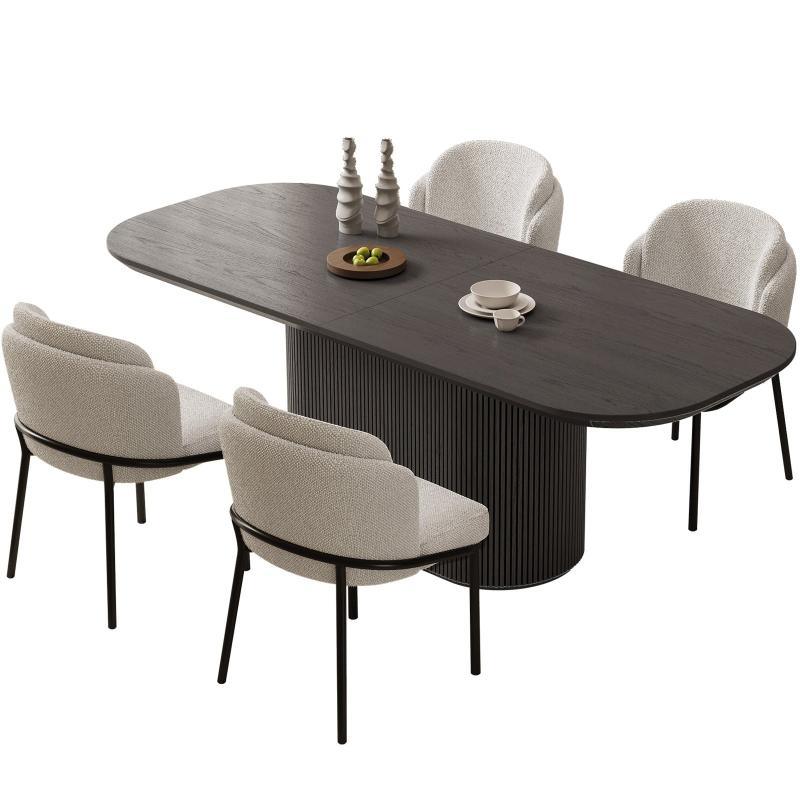 Guyii 63"-87" Black Oval Dining Table Set, Modern Kitchen Table with 4-8 Chairs
