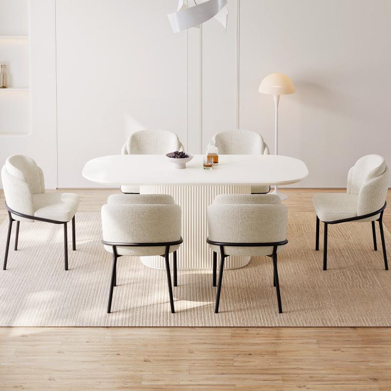 Guyii 63"-87" Cream White Oval Dining Table Set, Modern Kitchen Table with 4-8 Chairs