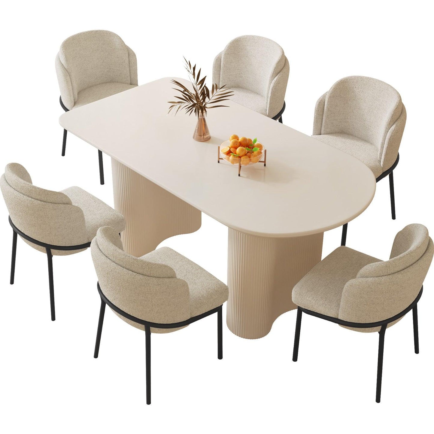 Guyii 55"-70" Cream White Dining Table Set, Modern Kitchen Table with 4-8 Chairs