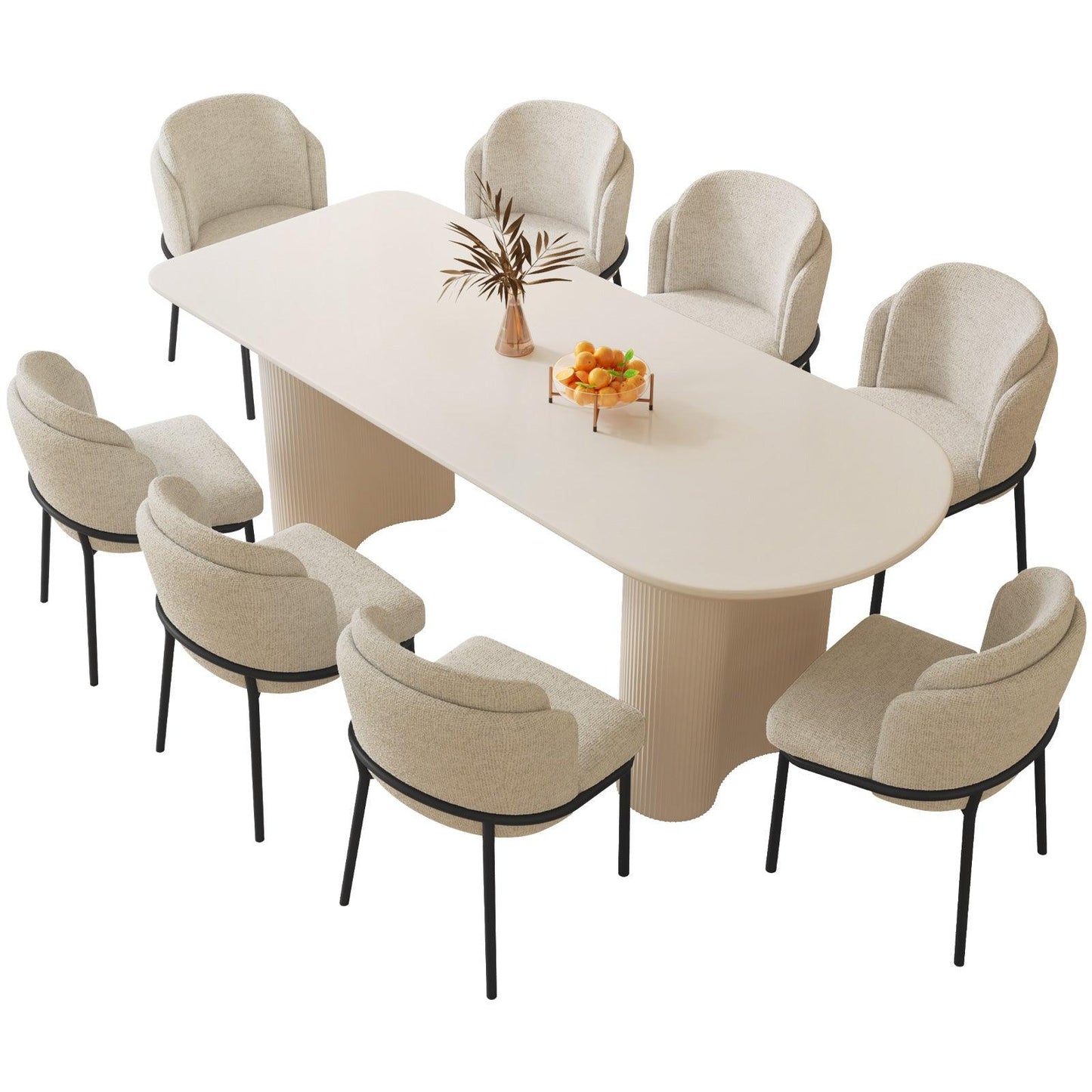 Guyii 55"-70" Cream White Dining Table Set, Modern Kitchen Table with 4-8 Chairs