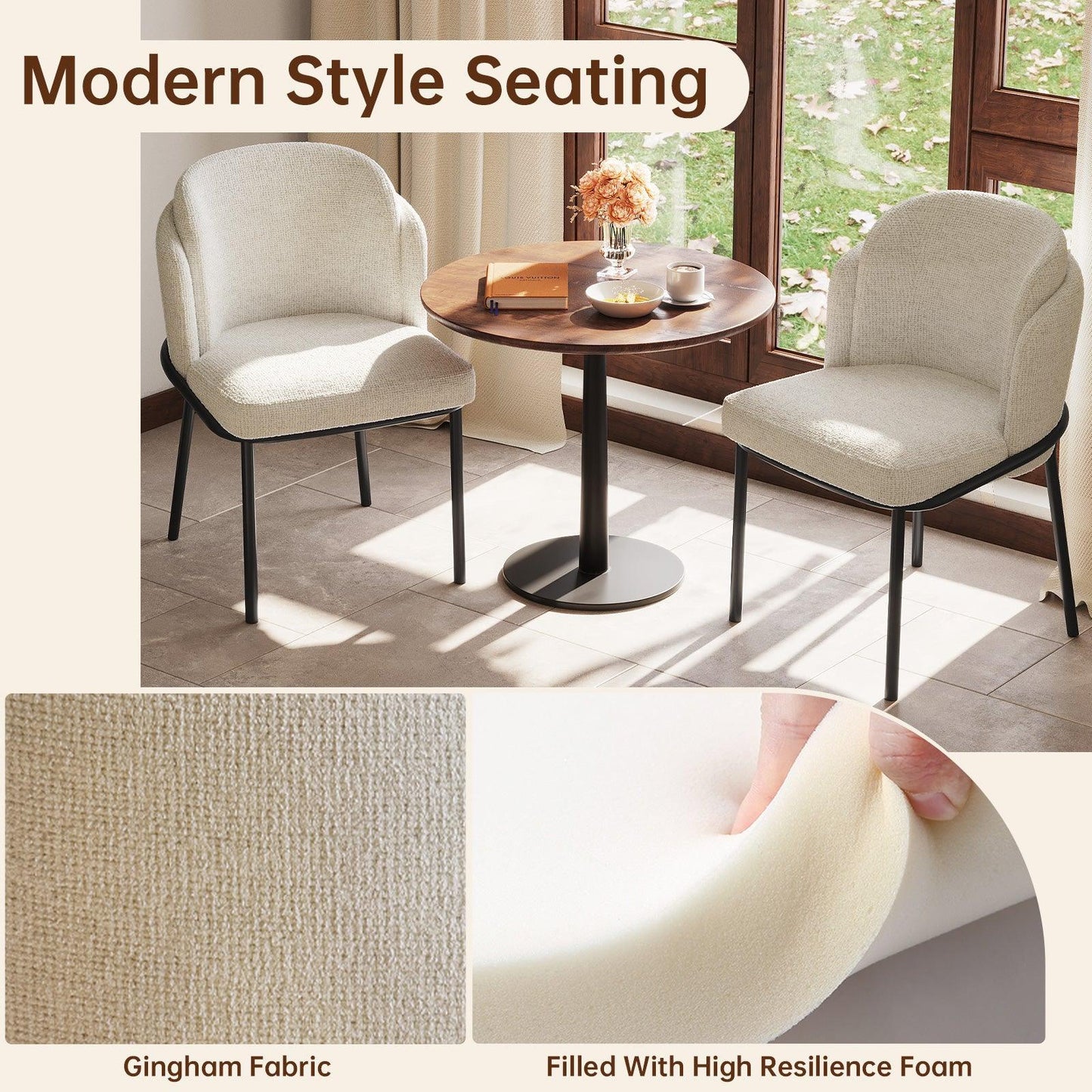 Guyii Dining Chairs Set of 2-6, Modern Fabric Dinner Chairs, Dining Room Kitchen Chairs with Metal Legs
