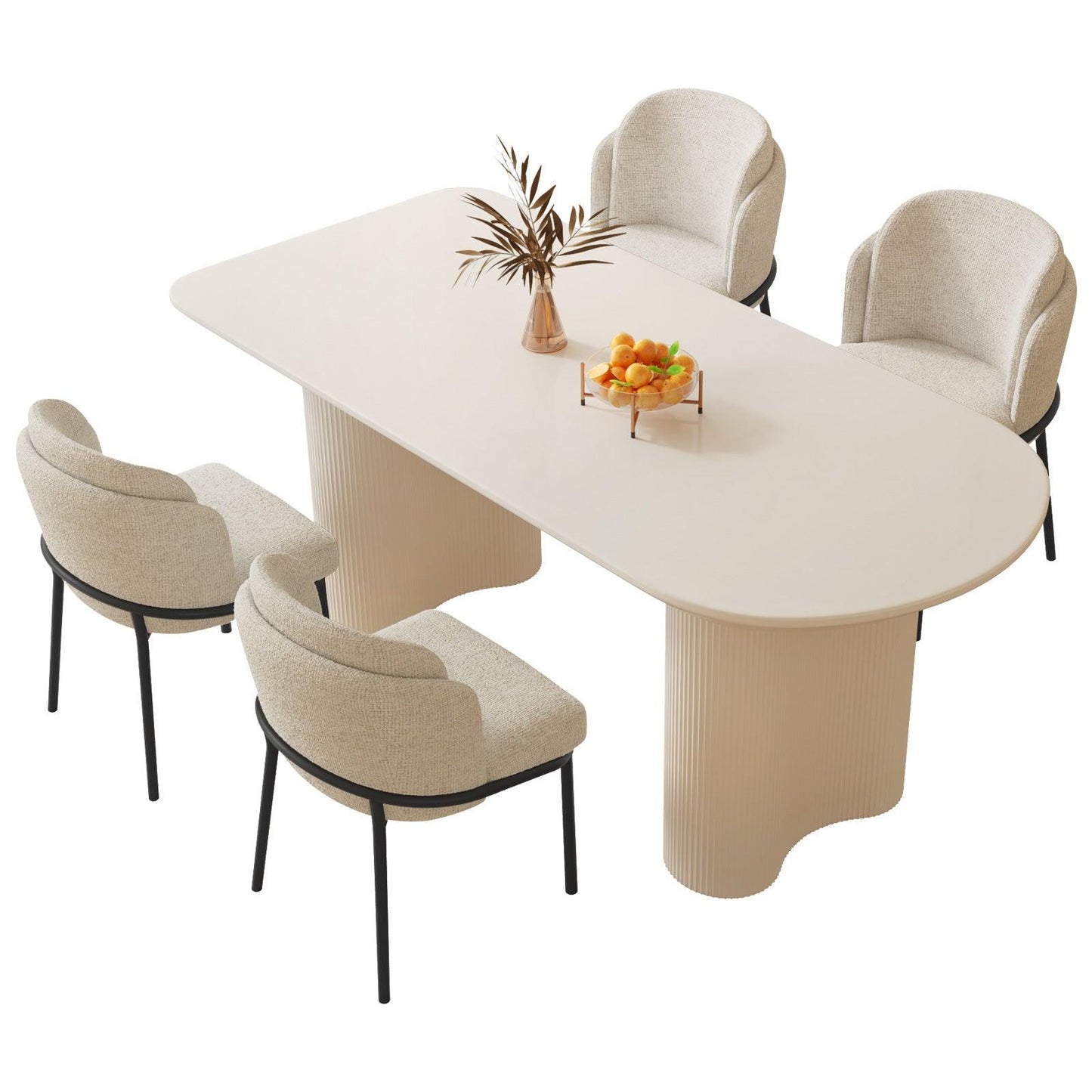 Guyii 55"-70" Cream White Dining Table Set, Modern Kitchen Table with 4-8 Chairs