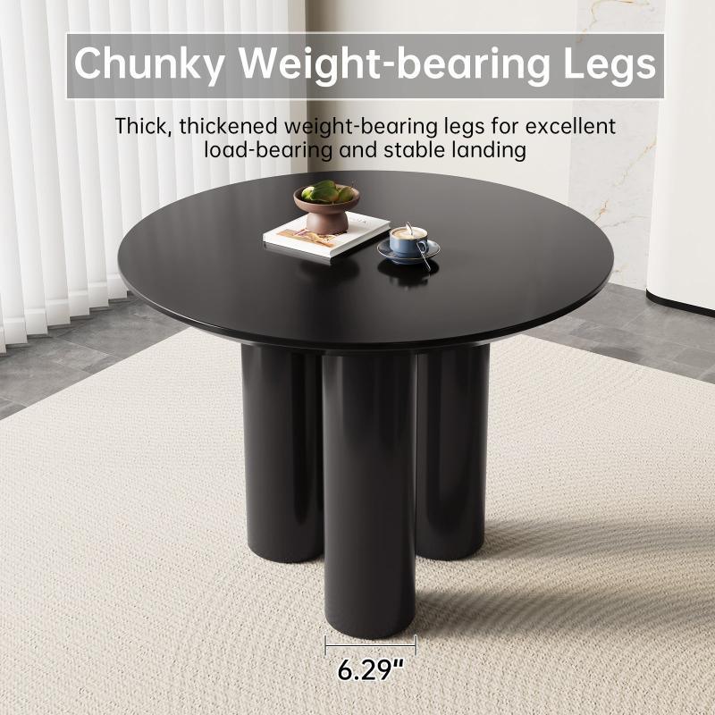 Guyii 30"-46" Black Round Dining Table, Modern White Kitchen Table for 4-6 People