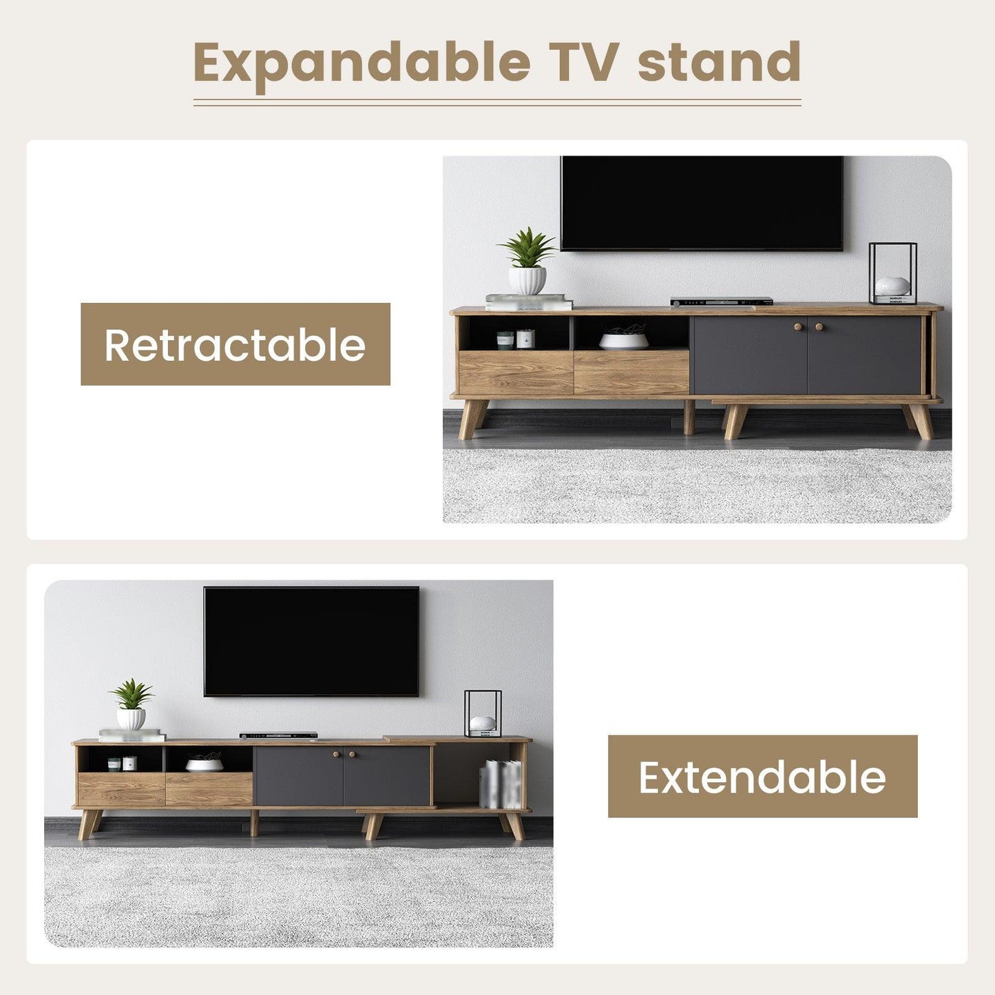 Guyii Extendable TV Stand – Modern TV Console with Adjustable Length for Living Room and Entertainment Areas