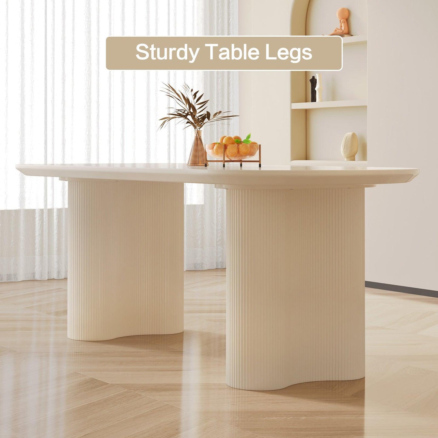 Guyii 55"-70" Cream White Dining Table Set, Modern Kitchen Table with 4-8 Chairs