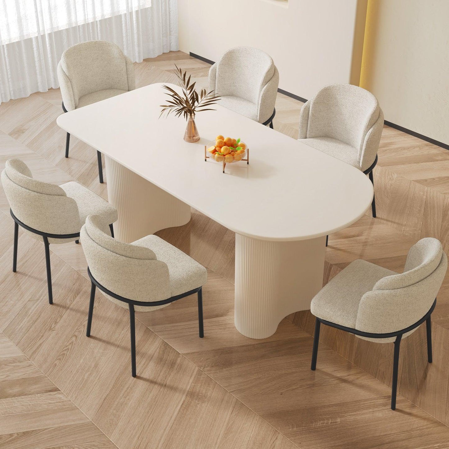 Guyii 55"-70" Cream White Dining Table Set, Modern Kitchen Table with 4-8 Chairs