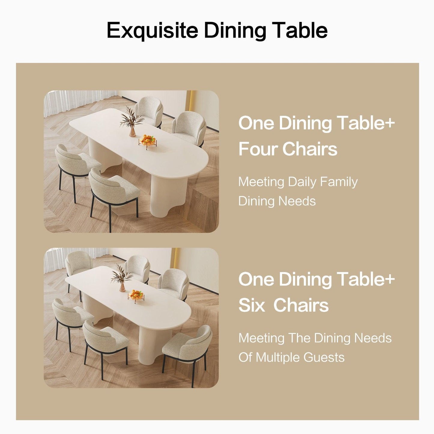 Guyii 55"-70" Cream White Dining Table Set, Modern Kitchen Table with 4-8 Chairs