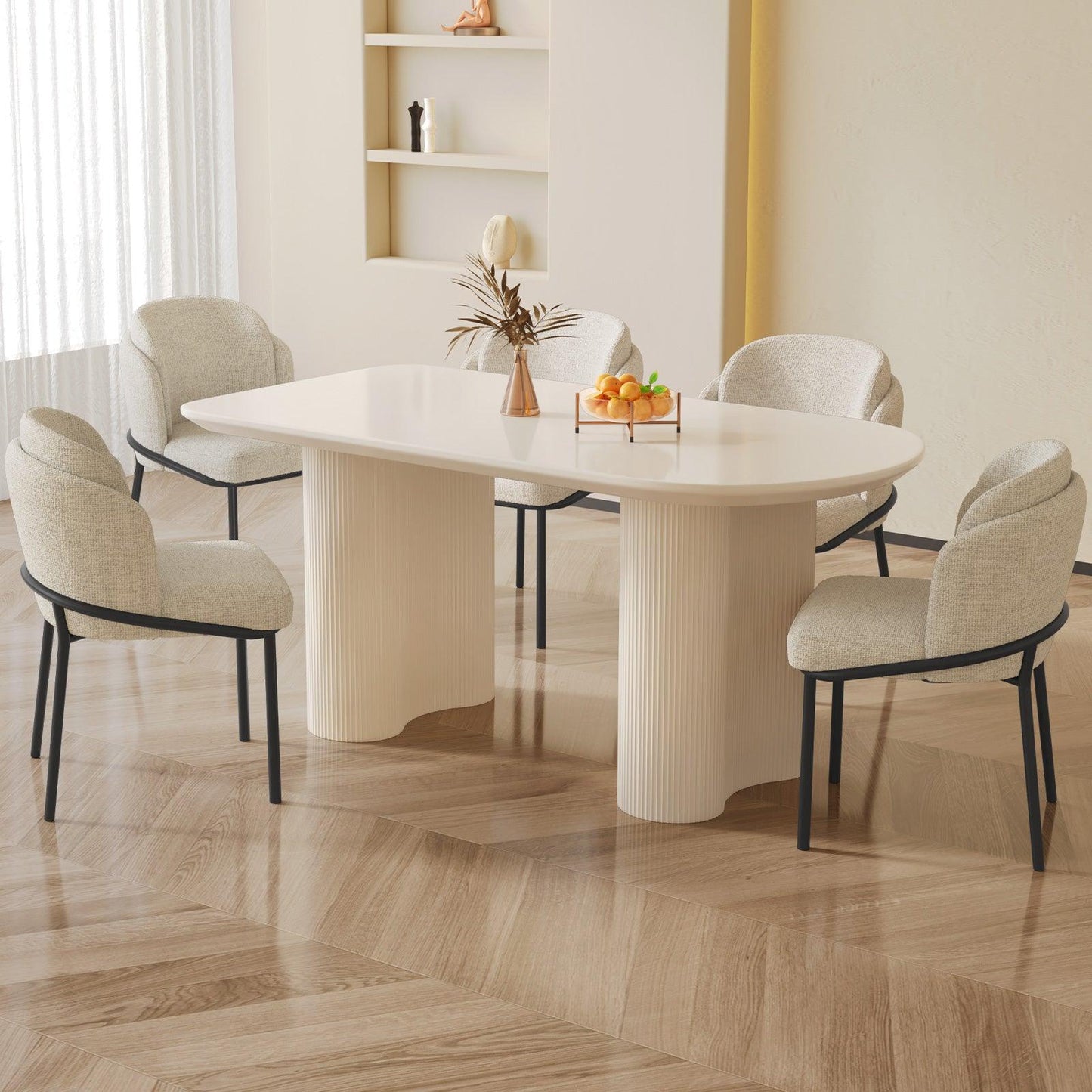 Guyii 55"-70" Cream White Dining Table Set, Modern Kitchen Table with 4-8 Chairs