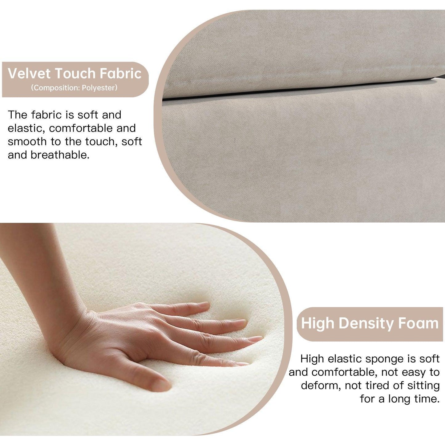 Guyii Velvet Sectional Sofa, Modern Oversized 2-5 Seat Sofa with Pillow (No Ottoman)