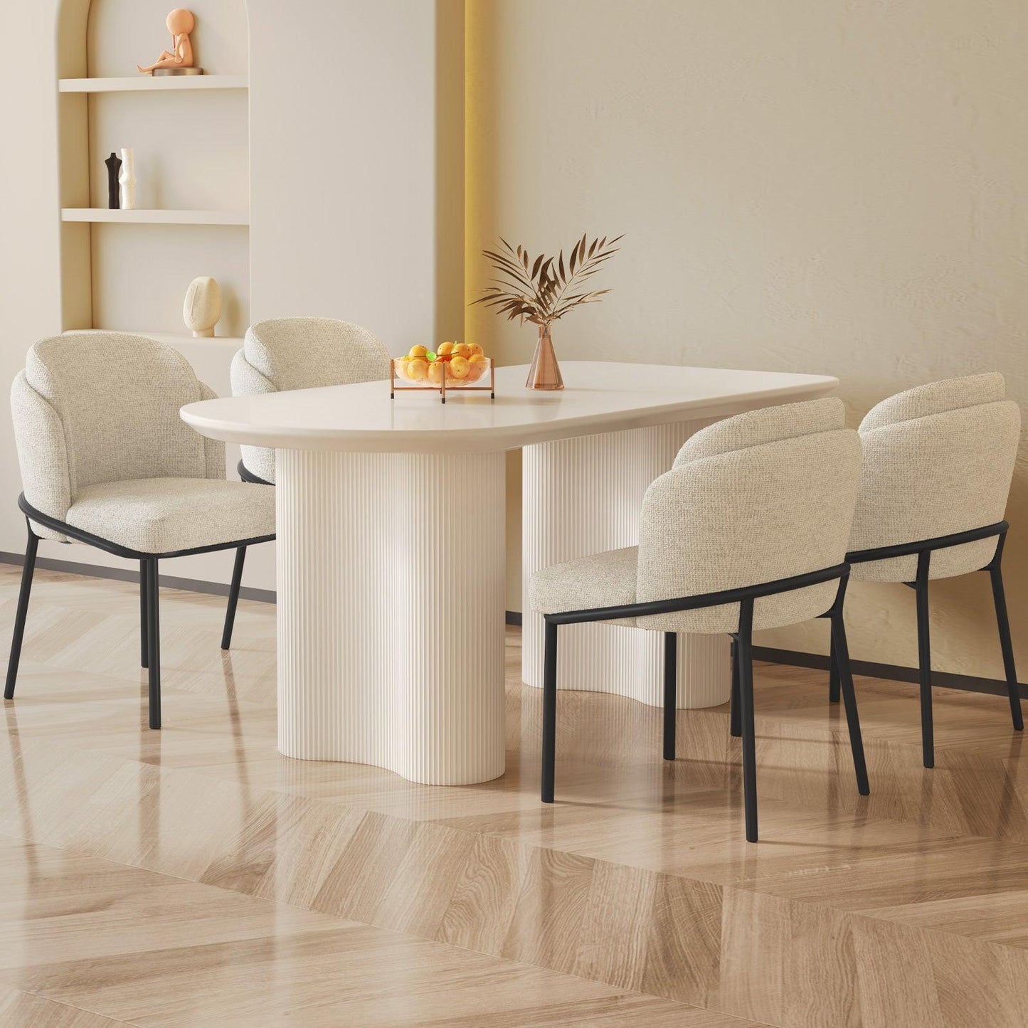 Guyii 55"-70" Cream White Dining Table Set, Modern Kitchen Table with 4-8 Chairs