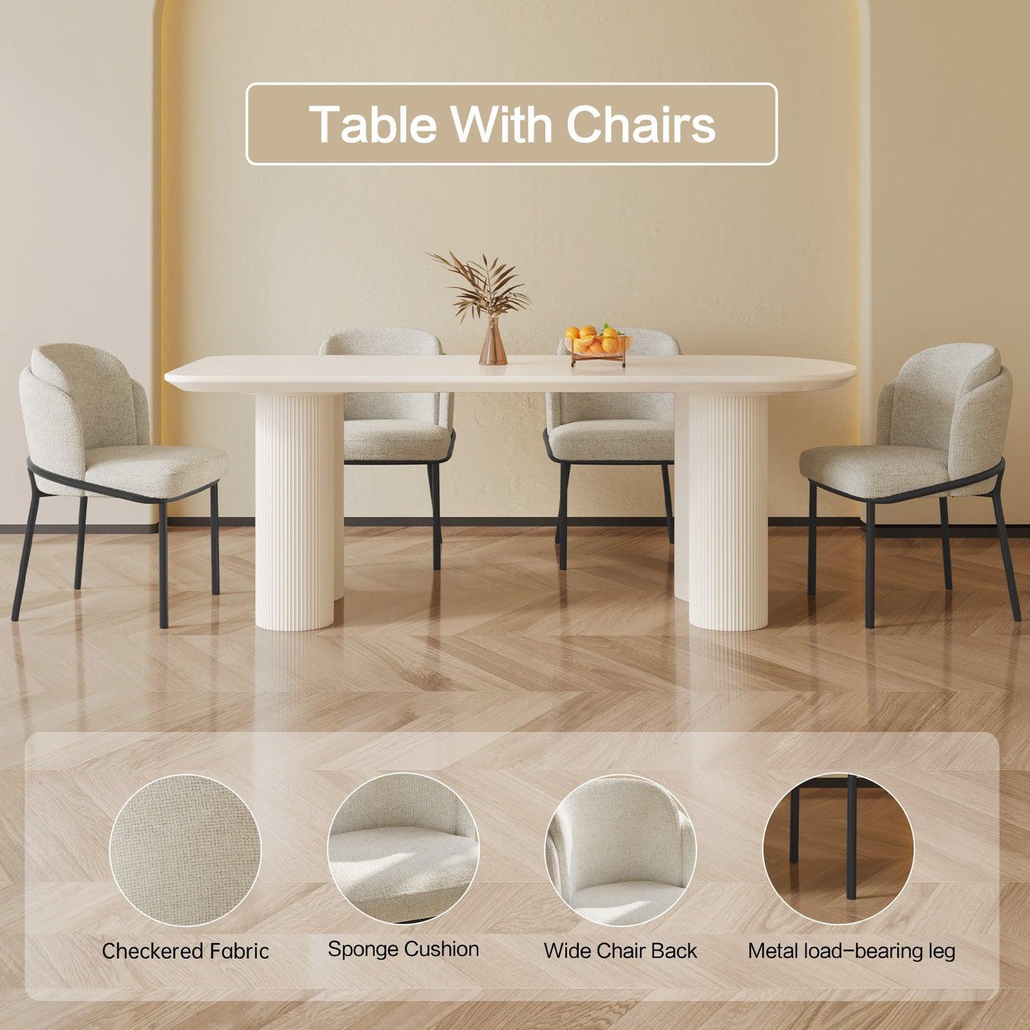 Guyii 55"-70" Cream White Dining Table Set, Modern Kitchen Table with 4-8 Chairs