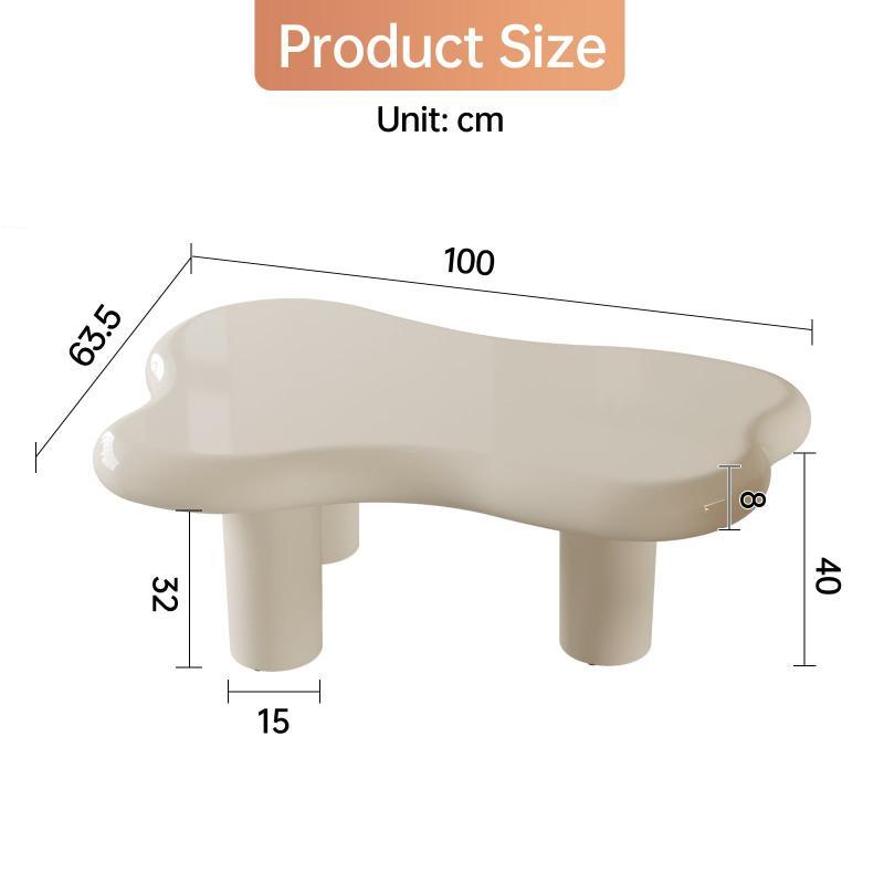 Guyii Irregular-Shaped Coffee Table, 39.37" Cream White Center Table with 3 Legs