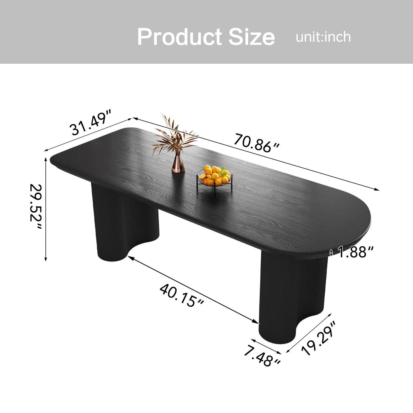 Guyii 55"-71" Black Dining Table, Modern Kitchen Table for Dining Room